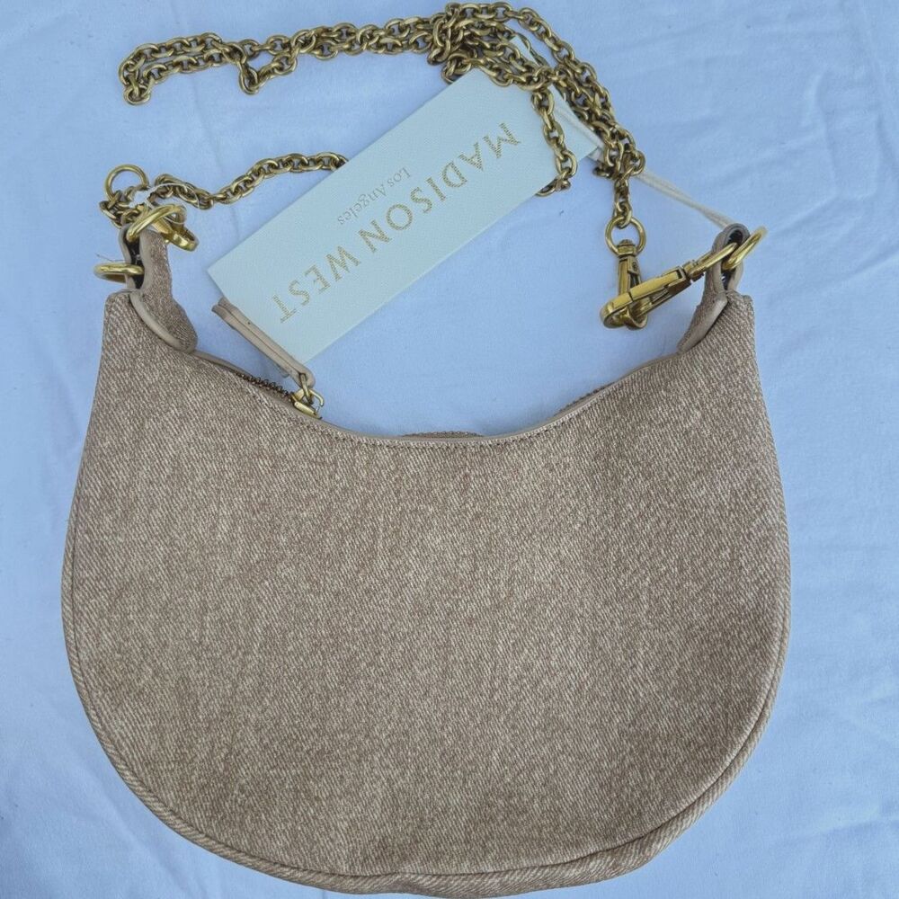 Madison West Cream Vegan Leather Convertible Chain Shoulder Crossbody Bag NWT